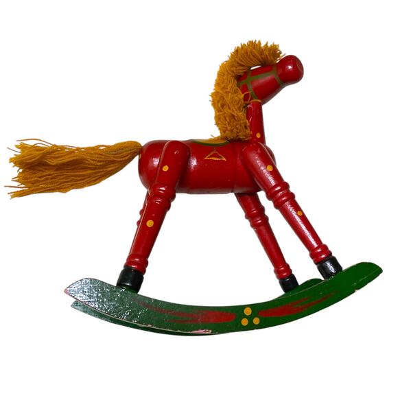 VTG 8.5" Tall Handpainted Wooden Rocking Horse Christmas Holiday Mantle Decor - Picture 9 of 16